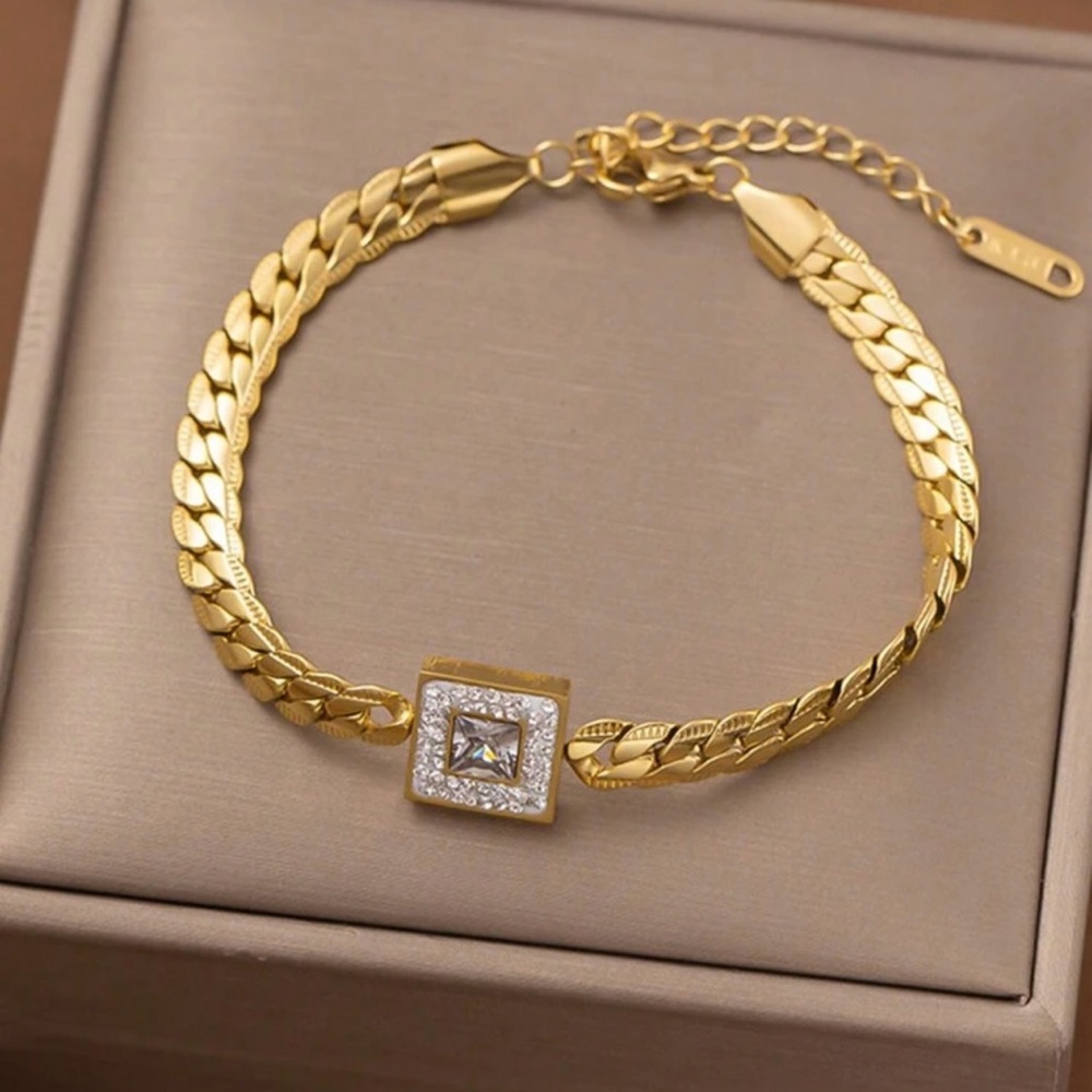 New 18k Gold Plated Golden Color Cubic Zirconia Stone Bracelet